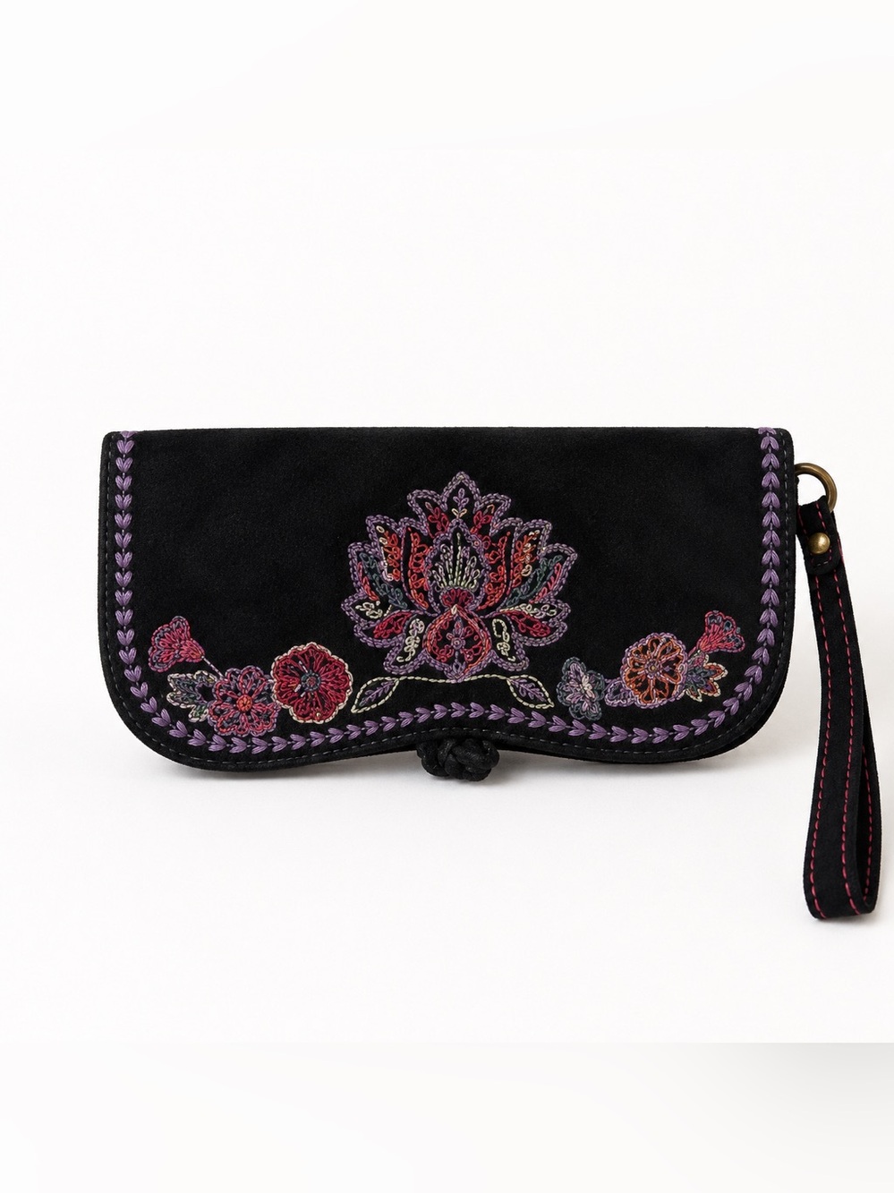 Lucky Brand Vintage 1990’s Clutch Black Velvet Embroidered Leather Closure